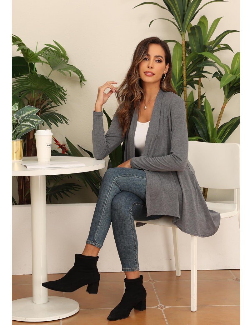 POGTMM Women's Casual Loose Long Sleeve Dusters Open Front Sweater Cardigans with Pockets (Charcoal Grey, US XXL(20-22)) - Image 4